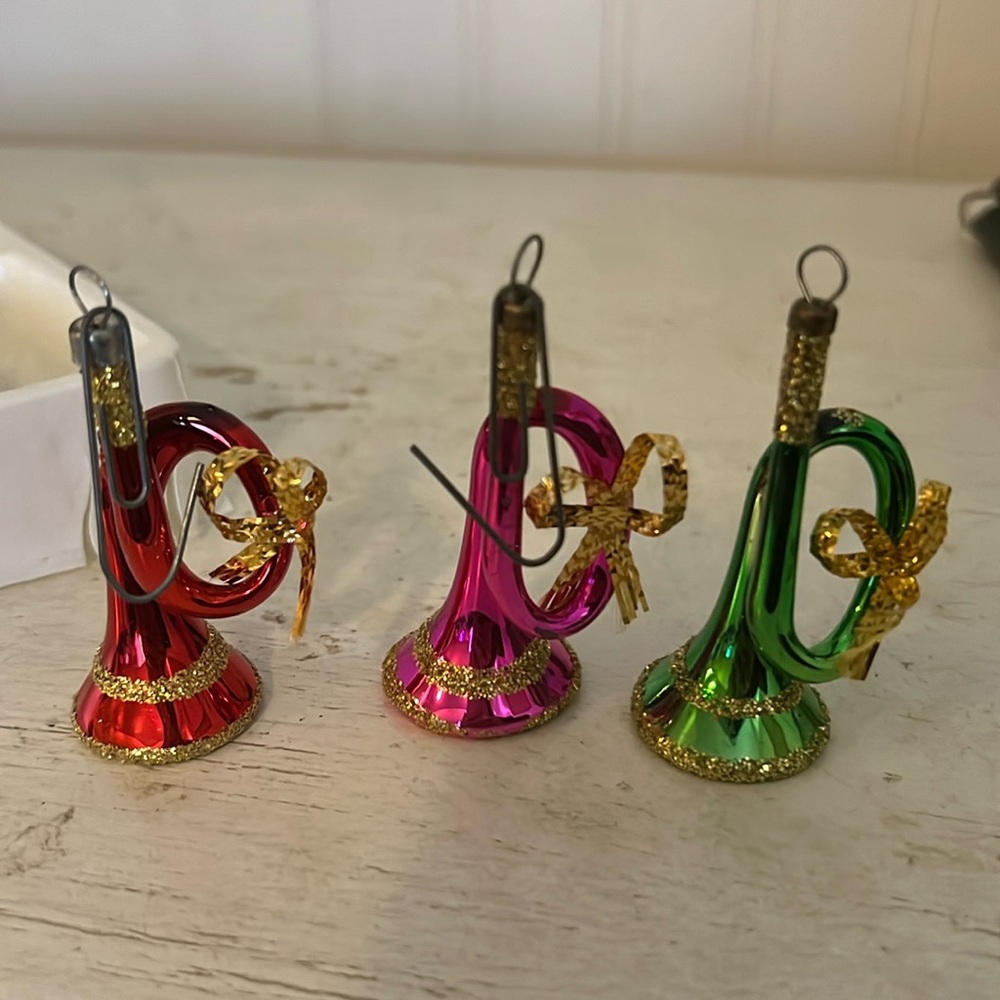 3 Vintage Rauch blown glass Christmas tree horn ornaments